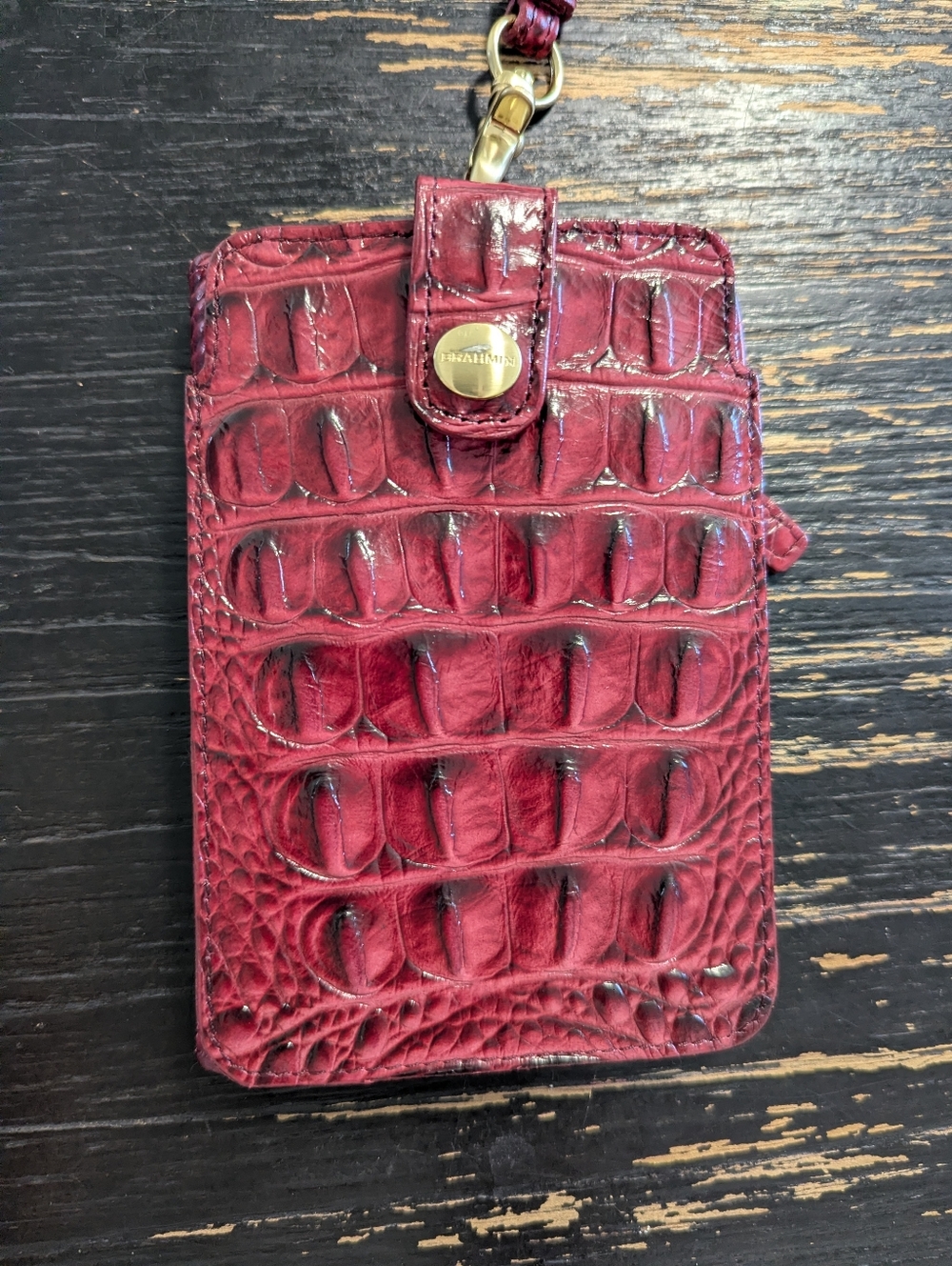 Brahmin Vintage Cell Phone Wallet Red Wine Melbourne Leather Crocodile EUC - Picture 3 of 14